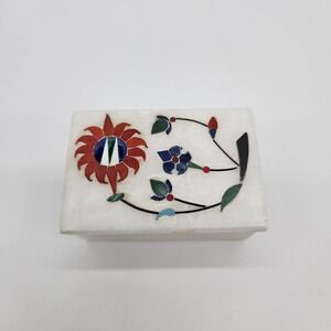 Marble Trinket Box 3"x2" With Inlaid Floral Design